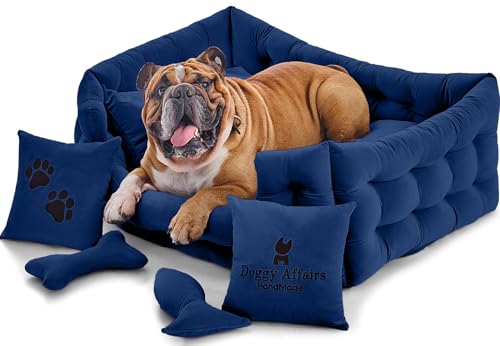 Doggy Affairs HandMade Luxuriöses Hundebett, groß, mit abnehmbarem, waschbarem Bezug, hochwertiges großes Hundebett, Sofa-Stil, ausgefallene Hunde-Couch-Bett, rutschfestes Haustier-Sofabett für Hunde von Doggy Affairs HandMade