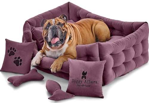 Doggy Affairs HandMade Luxuriöses Hundebett, groß, mit abnehmbarem, waschbarem Bezug, hochwertiges großes Hundebett, Sofa-Stil, ausgefallene Hunde-Couch-Bett, rutschfestes Haustier-Sofabett für Hunde von Doggy Affairs HandMade