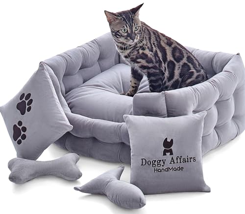 Doggy Affairs HandMade Luxus-Katzenbett mit abnehmbarem, waschbarem Bezug, Premium-Katzenbetten für Indoor-Katzen, ausgefallenes Hundebett für kleine Hunde, rutschfeste Katzen-Couch-Bett, von Doggy Affairs HandMade