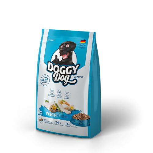 DOGGY Dog Fisch Senior, 5 x 1 kg, Trockenfutter mit hohem Fleischanteil für ältere Hunde, getreidefreies Hundefutter mit Lachsöl, Made in Germany von DOGGY Dog