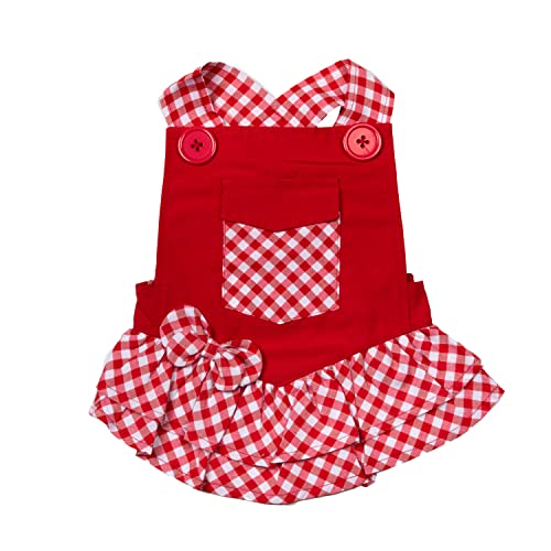 Doggy Parton Rotes Gingham-Overall-Kleid für Haustiere, Größe M (22120770) von Doggy Parton