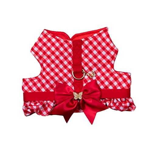 Dolly Doggy Parton Hundegeschirr und Leine/Halsband, Gingham-Geschirr mit Schleife, Größe XS, Rot Dolly Doggy Parton Hundegeschirr und Leine/Halsband, Gingham-Geschirr mit Schleife, Größe XS, Rot von Doggy Parton