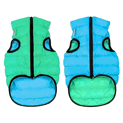 AirVest Reversible Hundekleidung, Reflektierende, Hundejacke, Wasserdicht, Windichte, Praktische Tasche, Hellgrün + Blau, Größe XS: 25x38x30 cm von DOGGY