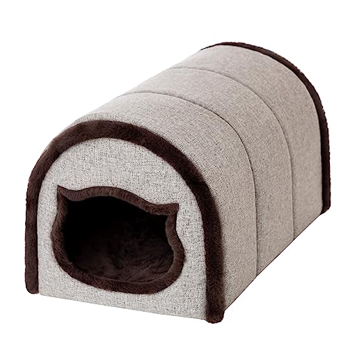 DOGGY, Katzensofa, Katzenbett, Katzenhaus, Höhle, Korb, Zelt, Katzenkuschelhoehle, Tunnel, Flauschiges Kissen, L: 33x51x30 cm, Inari Beige von DOGGY