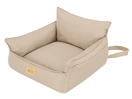 Hundeautositz, Hundebox, Hundebett, Transportboxen, Rückbank, Hundedecke, Hundekörbchen, Katzenbett, für kleine Hunde, Beige, (57x55x30 cm) von DOGGY