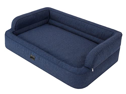 Doggy Hundebett, Katzenbett, Hundesofa, Abnehmbar Bezug, Hundekorb, Hundekissen, Möbel für Tiere, Hundeliege, Schlafplätze, XXL: 117x79 cm, Navy Blau von Doggy