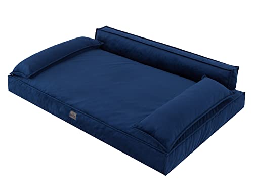 DOGGY Hundebett Haustierbett Hundeliegen Hundecouch Liegen Hundekissen Bett Sofa Hundekorb Tierbett Hundesofa Matratze Schlafplãtze, Navy Blau, 120 x 77 cm von DOGGY