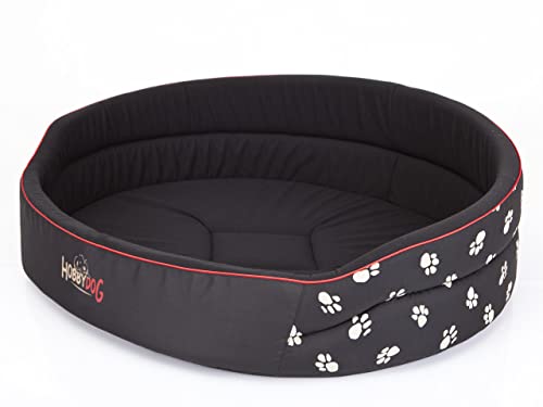 DOGGY Hundebett Katzenbett Haustierbett Hundeliege Runde Hundekissen Bett Hundematratze Tierbett Hundesofa Matratze, Schwarz mit Pfoten, R5-64 x 50 cm von DOGGY