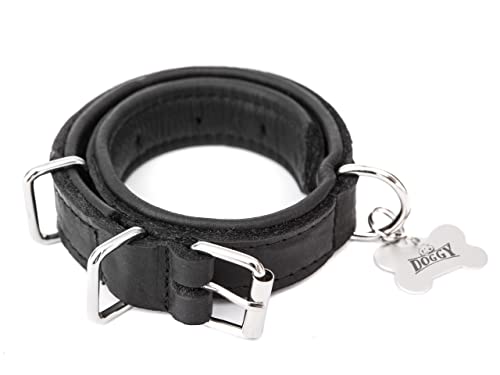 Hundehalsband Leder, Lederhalsband Hund, Halsband, Leder, Metallschnalle, Schwarz, R1: 55 x 2,5 cm von DOGGY