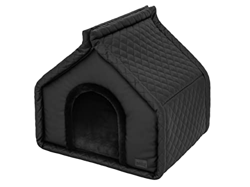 Hundehütte Katzenhütte Hundehöhle Katzenhöhle Hundehaus Katzenhaus Hütte Höhle Hundekissen Katzenkissen Haustierhütte Große R1-42 x 32 cm Schwarz von DOGGY