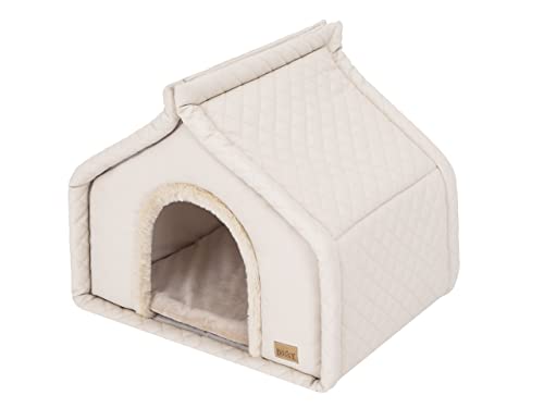 Hundehütte Katzenhütte Hundehöhle Katzenhöhle Hundehaus Katzenhaus Hütte Höhle Hundekissen Katzenkissen Haustierhütte Große R3-60 x 50 cm Beige von DOGGY