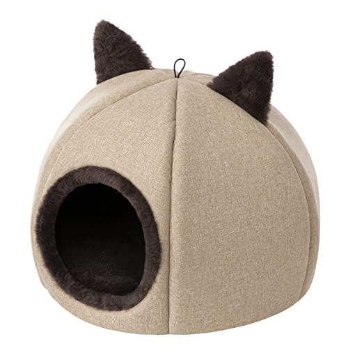 Katzenhaus, Katzenbox, Spielplatz, Haus für kleine Hunde, mit Ball an einem Gummiband, mit Kissen, Katzenbett, Katzenliegen, Beige, Gr.2:∅45 x 33 cm von DOGGY