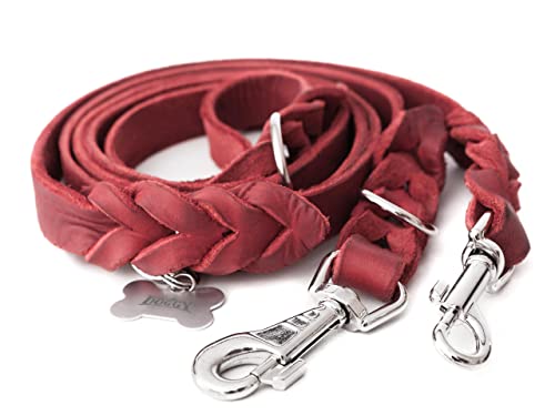 Verstellbare lederleine für Hunde, Hundeleine, mehrfach verstellbare Führleine, Rot, 220x20 cm von DOGGY
