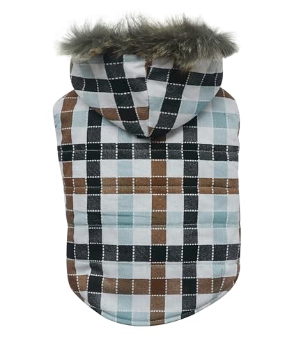 DoggyDolly W487 Hundemantel/Hundejacke mit Kapuze blau kariert (M- Brust 41-43 cm - Rücken 28-30 cm) von DoggyDolly