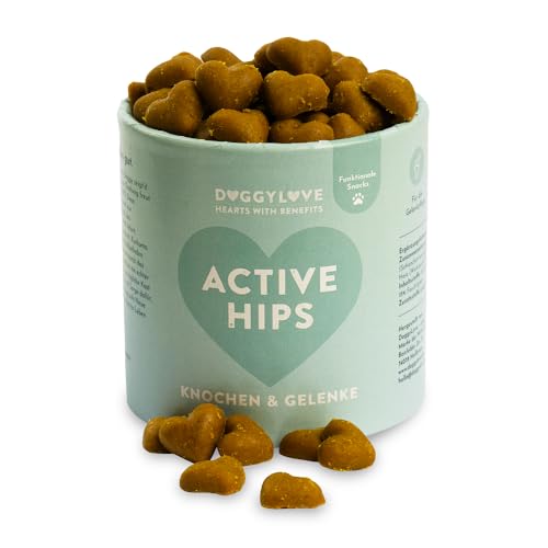 DoggyLove Active HIPS Gelenk- & Knochenschutz, Premium Hundeleckerli, Hundesnacks Gesundheit, Kurkuma und MSM, Omega 3 – Ergänzungsfuttermittel, natürliche Zutaten von DoggyLove