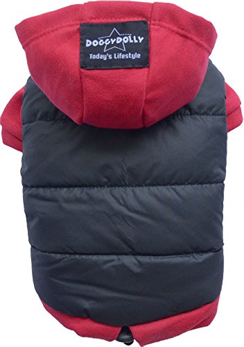 Doggy Dolly W110 Hundejacke Wasserabweisend mit Kapuze, schwarz/rot, Wintermantel / Winterjacke, Größe : XXL von Doggydolly