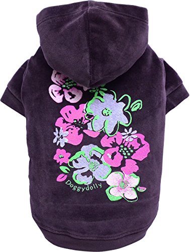 Doggy Dolly W253 Kapuzenshirt für Hunde Blumen Samt, lila, Größe : XL von Doggy Dolly