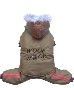 Doggydolly® 2-in-1 Hundeschneeanzug Woof woof: Hundejacke mit Abnehmbarer Hose & Kapuze (beige) Größe (Rückenlänge) Gr. S (23-25 cm) von Doggydolly