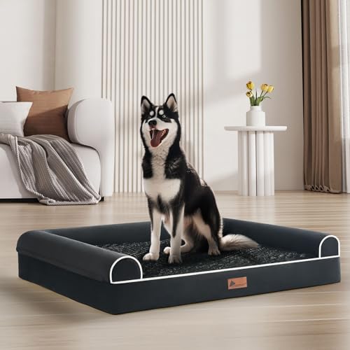 Doggyhut Orthopädisches Hundebett Ergonomisches Hundesofa Hundecouch mit Noppenschaumstoff Memory Matratze für Größen Aller Rassen, waschbar rutschfest (Schwarz, L:91x68cm) von Doggyhut