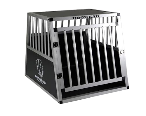 DOGHEAD Hundetransportbox Hundebox Alu Reisebox Transportbox, 65 x 80 x 63 cm, Ecoline, schwarz/Silber von Doghead