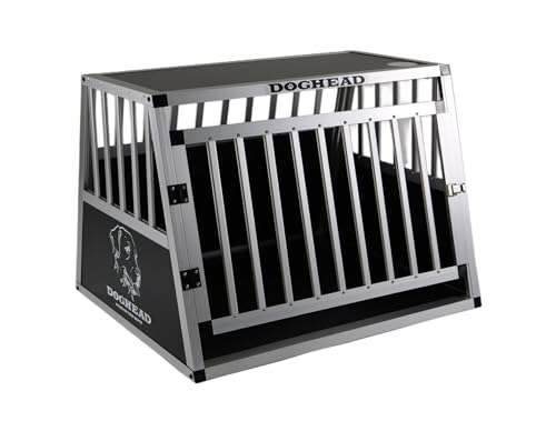 DOGHEAD Hundetransportbox Hundebox Alu Reisebox Transportbox, 75 x 65 x 55 cm, Ecoline, schwarz/Silber von Doghead