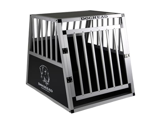 Doghead Hundetransportbox Hundebox Alu Reisebox Transportbox, 60 x 75 x 63 cm, Ecoline, schwarz/Silber von Doghead