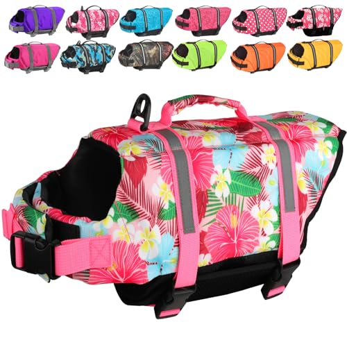 Doglay Hundeschwimmweste, Hundeschwimmweste zum Schwimmen Bootfahren, verstellbare Welpen-Schwimmweste mit reflektierenden Streifen, überlegener Auftrieb, Haustier-Schwimmweste für kleine, mittelgroße von Doglay