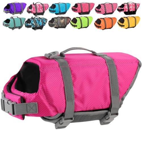 Doglay Hundeschwimmweste, Reflektierende & Verstellbare Hundeschwimmweste zum Schwimmen Bootfahren, Hoher Auftrieb Hund Schwimmweste mit Rettungsgriff für kleine mittelgroße und große Hunde (XL, Rosa) von Doglay