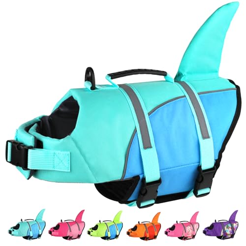 Doglay Hundeschwimmweste, Ripstop-Hundeschwimmweste mit niedlichem Hai, mit überlegenem Auftrieb und Rettungsgriff, verstellbare Hundeschwimmwesten für Bootfahren, Schwimmen, Haustier-Schwimmweste für von Doglay