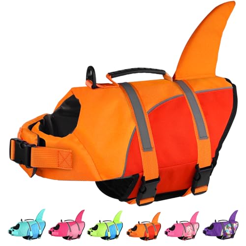 Doglay Hundeschwimmweste, Ripstop-Hundeschwimmweste mit niedlichem Hai, mit überlegenem Auftrieb und Rettungsgriff, verstellbare Hundeschwimmwesten für Bootfahren, Schwimmen, Haustier-Schwimmweste für von Doglay
