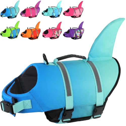 Doglay Hundeschwimmweste, Ripstop-Hundeschwimmweste mit niedlichem Hai, mit überlegenem Auftrieb und Rettungsgriff, verstellbare Hundeschwimmwesten zum Schwimmen, Bootfahren, Haustier-Schwimmweste für von Doglay