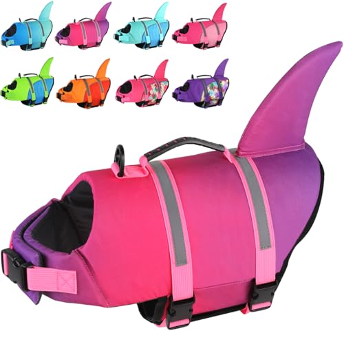 Doglay Hundeschwimmweste, Ripstop-Hundeschwimmweste mit niedlichem Hai, mit überlegenem Auftrieb und Rettungsgriff, verstellbare Hundeschwimmwesten zum Schwimmen, Bootfahren, Haustier-Schwimmweste für von Doglay