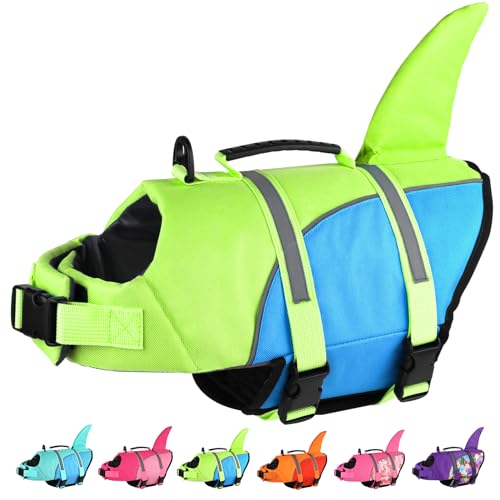 Doglay Hundeschwimmweste, Ripstop-Hundeschwimmweste mit niedlichem Hai, mit überlegenem Auftrieb und Rettungsgriff, verstellbare Hundeschwimmwesten zum Schwimmen, Bootfahren, Haustier-Schwimmweste für von Doglay