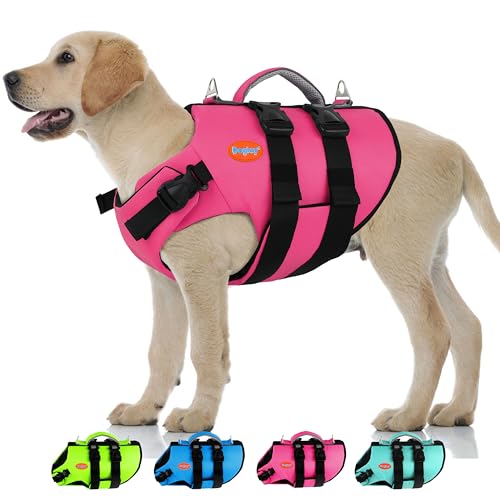 Doglay Hundeschwimmweste, hoher Auftrieb und hohe Sichtbarkeit, Hundeschwimmwesten für Bootfahren und Schwimmen, freundliches Neopren, verstellbare Schwimmweste, Sicherheits-Lebensretter mit von Doglay