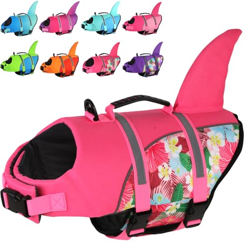 Doglay Hundeschwimmweste Hai, Ripstop-Hundeschwimmwesten zum Schwimmen, Bootfahren, mit hohem Auftrieb und Rettungsgriff, verstellbare Hundeschwimmweste, Haustier-Schwimmweste für kleine, mittelgroße von Doglay