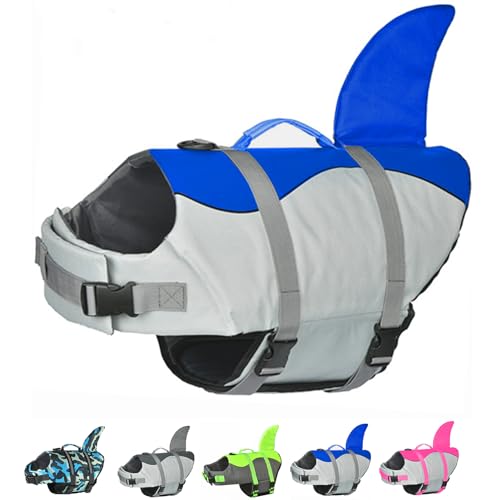 Doglay Hundeschwimmweste Hai, Ripstop-Hundeschwimmwesten zum Schwimmen Bootfahren mit hohem Auftrieb und Rettungsgriff, verstellbare Hundeschwimmweste, Haustierschwimmweste für kleine, mittelgroße und von Doglay