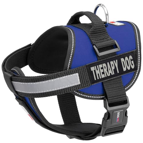 Dogline Hundegeschirr und 2 abnehmbare Therapie-Patches für Hunde, Größe XS, 38,1 cm bis 48,3 cm, Blau von Dogline