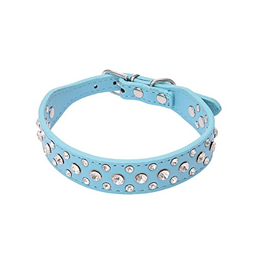 Dogs Kingdom Halsband für Hunde und Katzen, Strasssteine, Leder, für kleine und mittelgroße Rassen, 30,5 - 50,8 cm, Blau von Dogs Kingdom