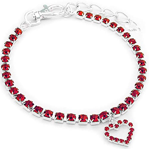 Dogs Kingdom Halskette mit Strasssteinen für Hunde und Katzen, modisch, mit Herzanhänger, Haustier-Schmuck, Zubehör, Rot, Größe S: 20,3–25,4 cm Halsumfang von Dogs Kingdom