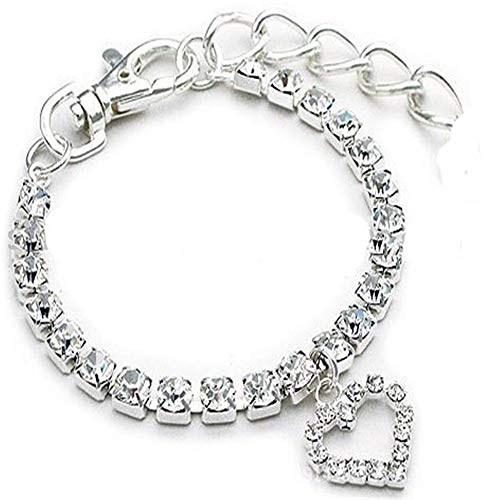 Dogs Kingdom Halskette mit Strasssteinen für Hunde und Katzen, modischer Welpe, Herzanhänger, Haustier-Schmuck, Zubehör, Weiß, L: 30,5–35,6 cm Halsumfang von Dogs Kingdom