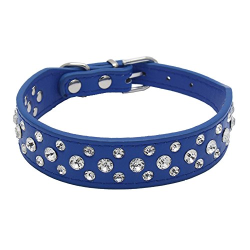 Dogs Kingdom Hundehalsband, Leder, Strasssteine, für kleine und mittelgroße Rassen, 25,4 - 61 cm, XXL, dunkelblau von Dogs Kingdom