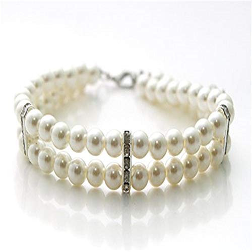 Dogs Kingdom Luxuriöses 2-reihiges Perlen-Halsband mit Kristall-Strass-Anhänger für kleine Hunde, Mädchen, Welpen, ausgefallene Prinzessinnen, Hochzeit, Perlen-Halsband, Weiß, M: Halsumfang 25,4–30,5 von Dogs Kingdom