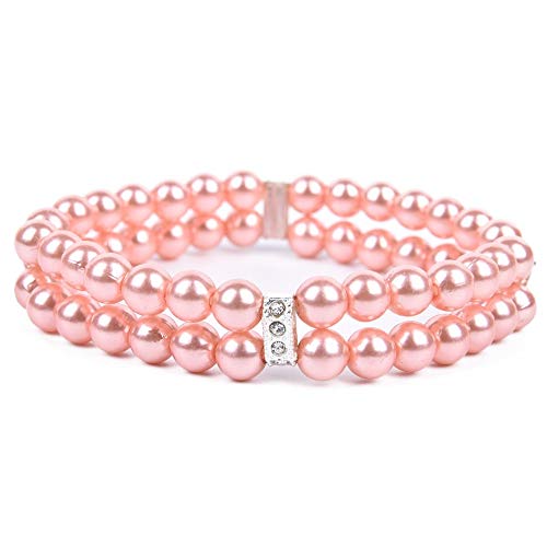 Dogs Kingdom Luxuriöses 2-reihiges Perlen-Halsband mit Kristall-Strass-Anhänger für kleine Hunde, Mädchen, Welpen, ausgefallene Prinzessinnen, Hochzeit, Perlenhalsband, Rosa, L: Halsumfang 30,5–35,6 von Dogs Kingdom
