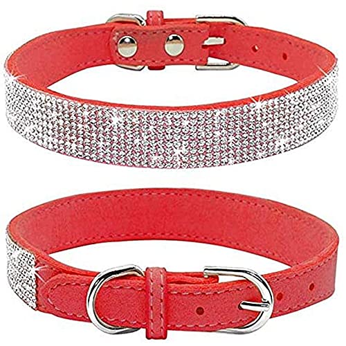 Dogs Kingdom Weiches Samt-Halsband für Hunde und Katzen, mit Strassbesatz, verstellbare Schnalle, Sicherheits-Halskette für kleine, mittelgroße und große Hunde und Katzen, Rot, Größe XXS: Halsumfang von Dogs Kingdom