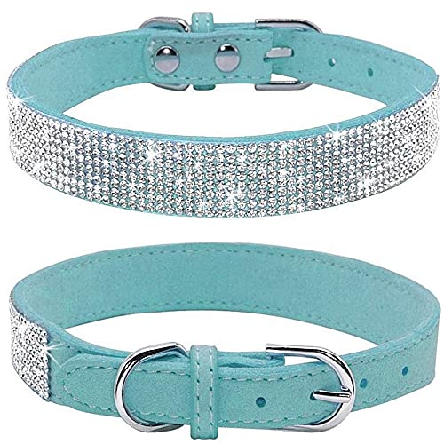 Dogs Kingdom Weiches Samt-Halsband für Hunde und Katzen, mit Strassbesatz, verstellbare Schnalle, Sicherheitshalskette für kleine, mittelgroße und große Hunde und Katzen, Blau, M: Halsumfang 32–38,1 von Dogs Kingdom