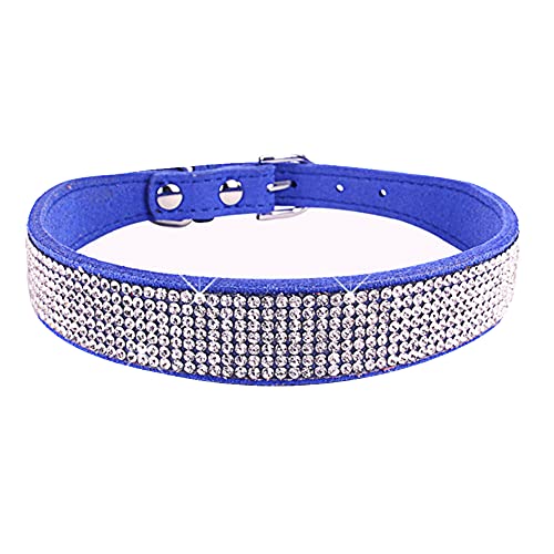 Dogs Kingdom Weiches Samt-Halsband für Hunde und Katzen, mit Strassbesatz, verstellbare Schnalle, Sicherheitshalskette für kleine, mittelgroße und große Hunde und Katzen, Dunkelblau, L: Halsumfang von Dogs Kingdom