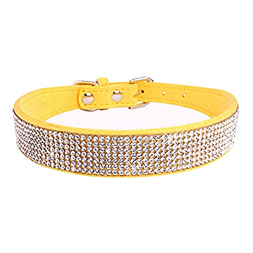 Dogs Kingdom Weiches Samt-Halsband für Hunde und Katzen, mit Strassbesatz, verstellbare Schnalle, Sicherheitshalskette für kleine, mittelgroße und große Hunde und Katzen, Gelb, S: 25,4–32 cm von Dogs Kingdom