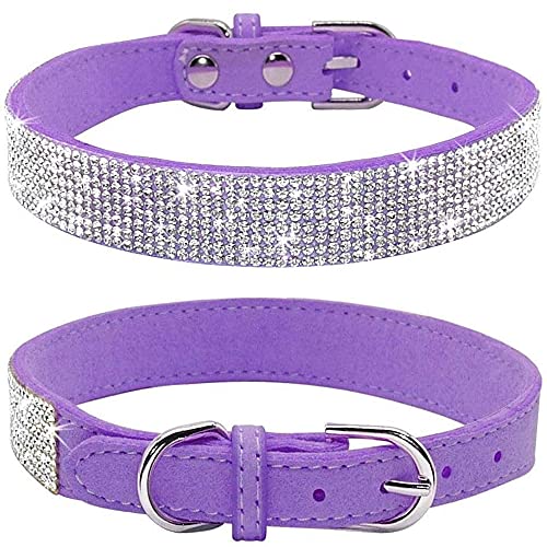 Dogs Kingdom Weiches Samt-Halsband für Hunde und Katzen, mit Strassbesatz, verstellbare Schnalle, Sicherheitshalskette für kleine, mittelgroße und große Hunde und Katzen, Lila, M: Halsumfang 32–38,1 von Dogs Kingdom