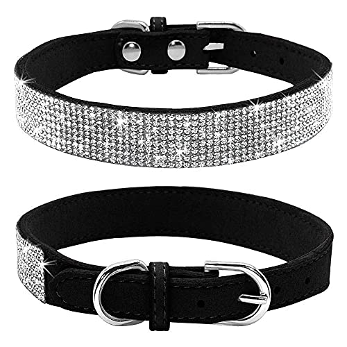 Dogs Kingdom Weiches Samt-Halsband für Hunde und Katzen, mit Strassbesatz, verstellbare Schnalle, Sicherheitshalskette für kleine, mittelgroße und große Hunde und Katzen, Schwarz, XXS: Halsumfang 15,2 von Dogs Kingdom