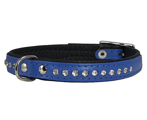 Dogs My Love Hundehalsband aus echtem Leder, mit Strasssteinen, 27,9 - 34,3 cm Halsumfang, Blau von Dogs My Love